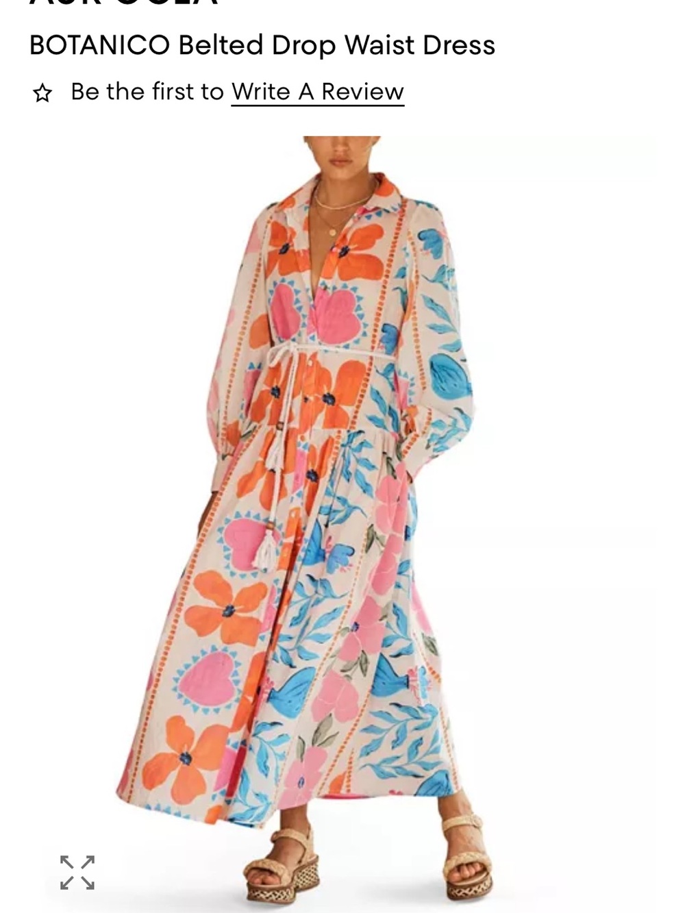 Aur Ocea Botanico Belted Drop Waist Dress in Multi-Color Size 2